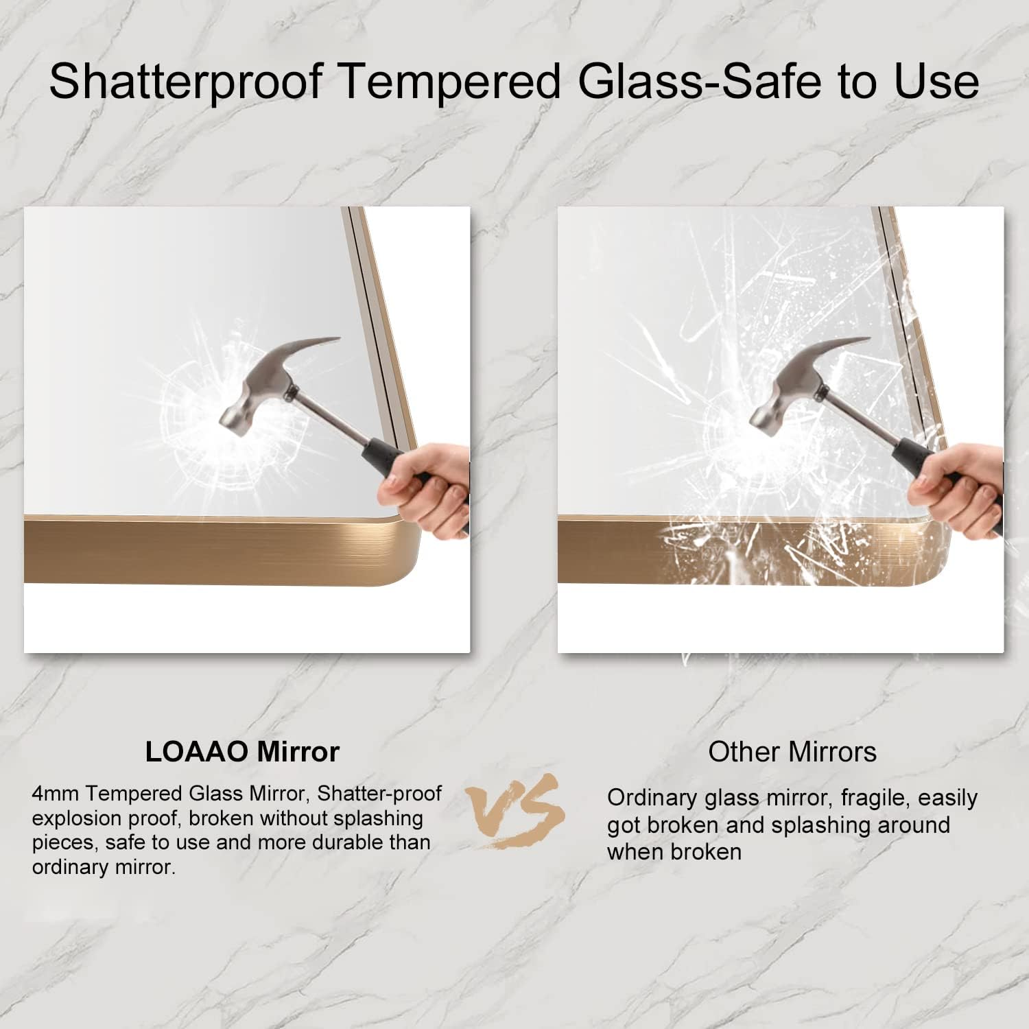 LOAAO 30”X36” Gold Bathroom Mirror, Rounded Rectangle Gold Frame Mirror, Brushed Gold Bathroom Vanity Mirror Wall-Mounted, Anti-Rust, Tempered Glass, Hangs Horizontally or Vertically